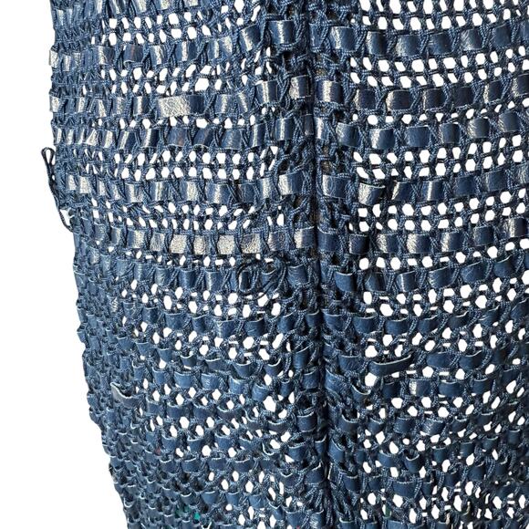 Magda Butrym Crochet Cotton and Leather One Sleeve Mini Dress in Curaçao Navy - Picture 7 of 9